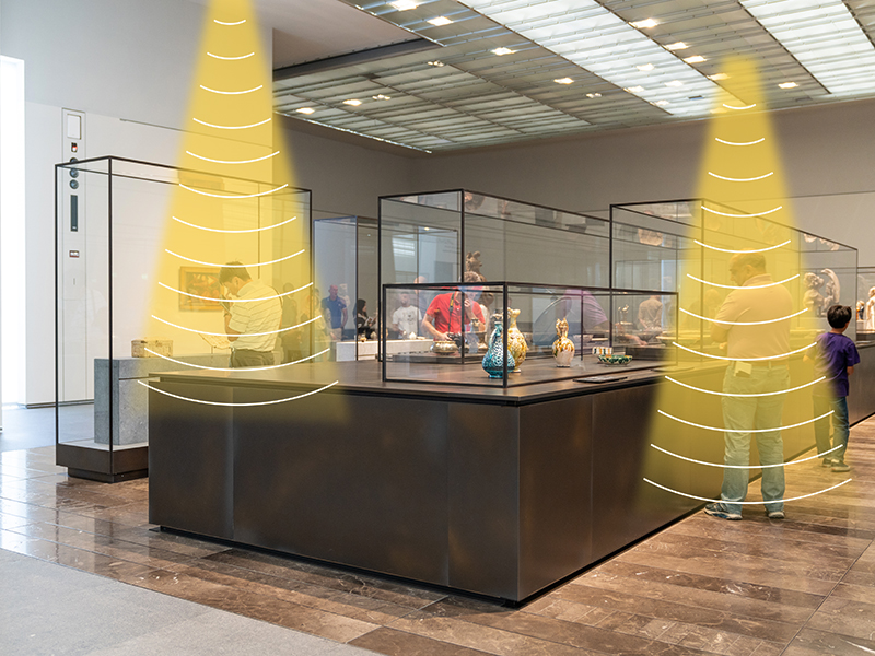 展廳定向揚聲器，定向發聲示意圖